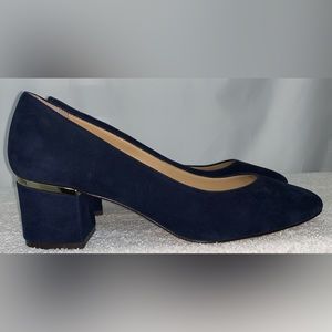 Talbots Isa Indigo Blue With Gold Accents Round Toe Block Pump Heels Size 9 1/2